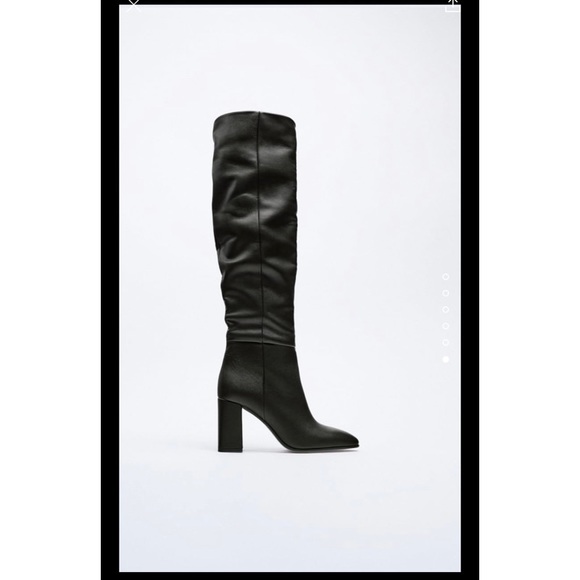 ZARA LEATHER KNEE HIGH HEEL BOOTS - SOLD OUT - Picture 4 of 9
